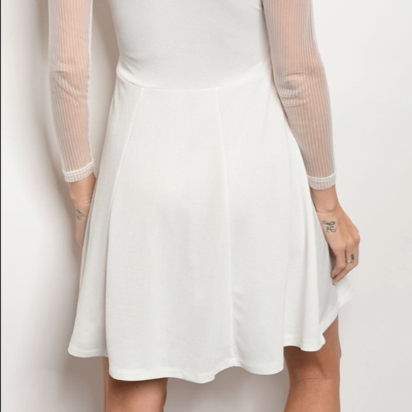 3/$36 Fit and flare dress mesh sleeves crew neck - Picture 8 of 8